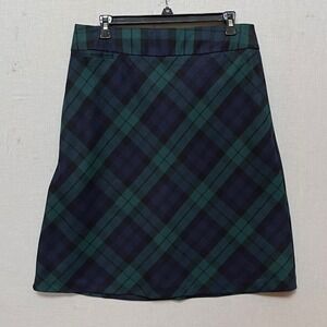 Lands End Skirt 10P Petite Green Blue Plaid Wool‎ Blackwatch Academia Tartan